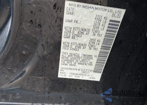 2015 Nissan Armada Platinum from USA, damaged, VIN 5N1AA0NEXFN612770